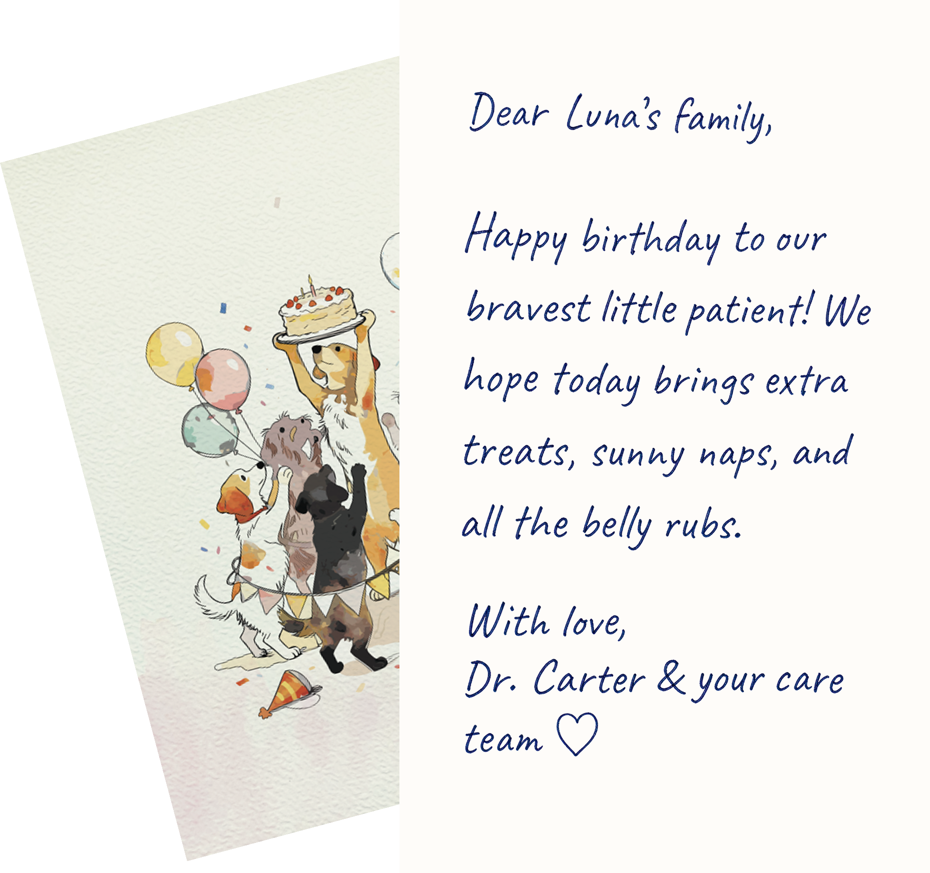 A handwritten birthday card penned in real ink from your clinic